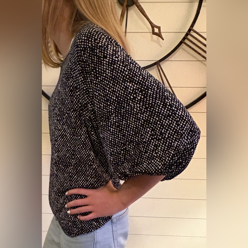 Michael Kors Black and White Dot Print Dolman Sleeve Blouse